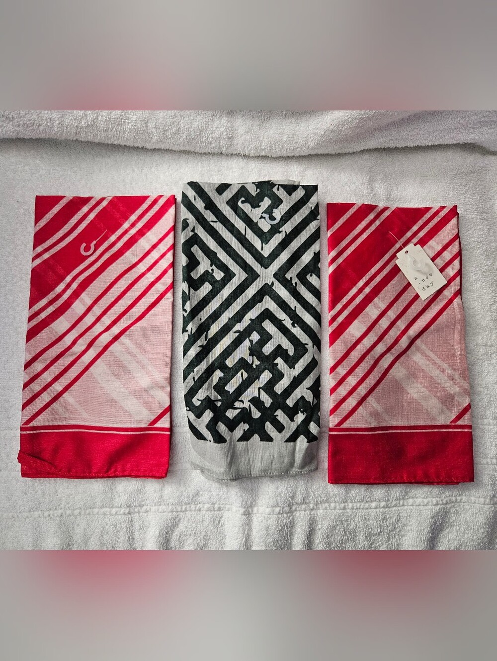 A New Day Square Scarf Bandana Lot of 3 - Red Striped Geometric